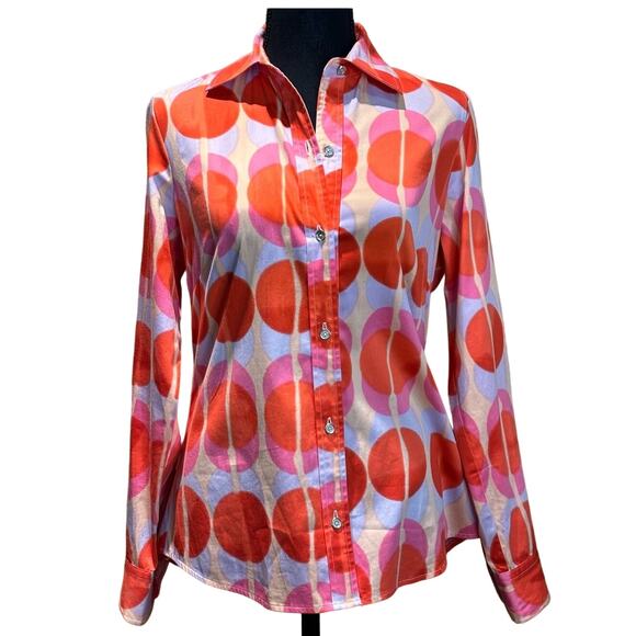 Women's Long Sleeve Bugatchi Geometric Print Button Front Blouse, Size Sm, EUC - Picture 1 of 4